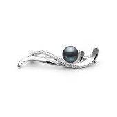 Brosa argint cu perla naturala neagra si pietre DiAmanti SK21111BR_B-G